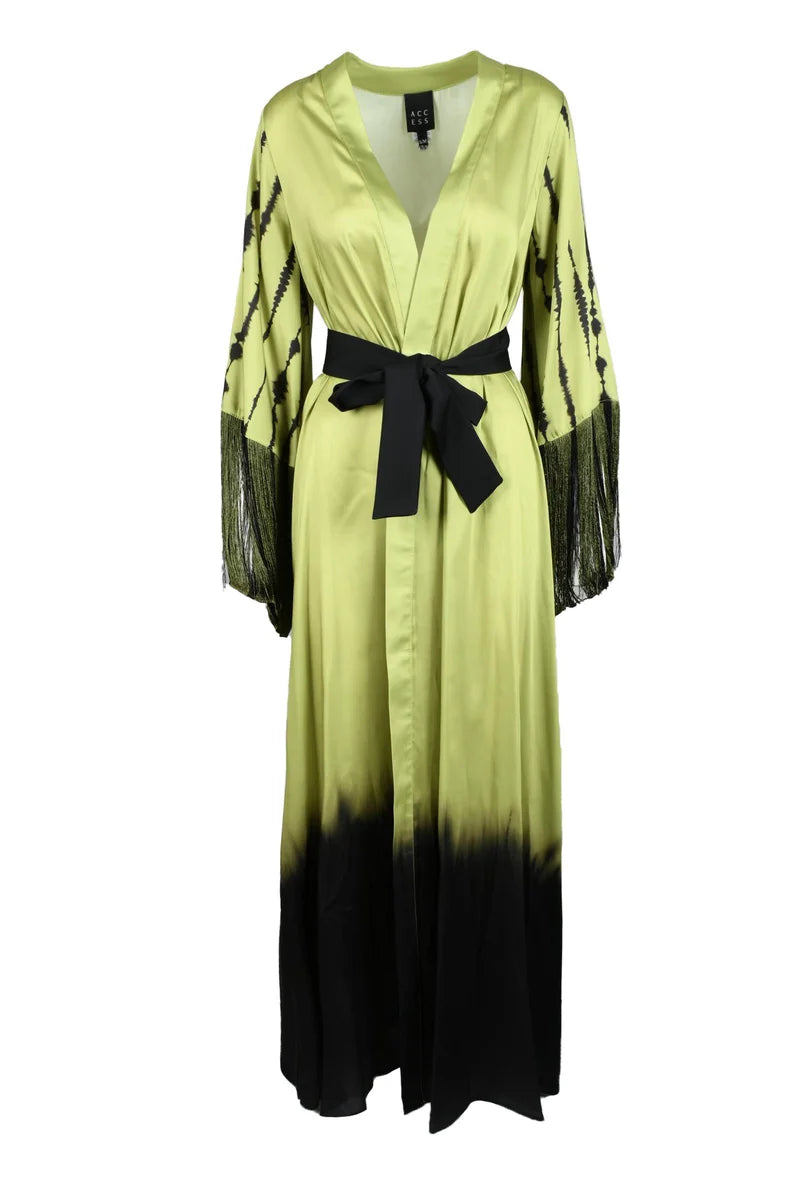 Gradient Midi Dress with Fringed Sleeves