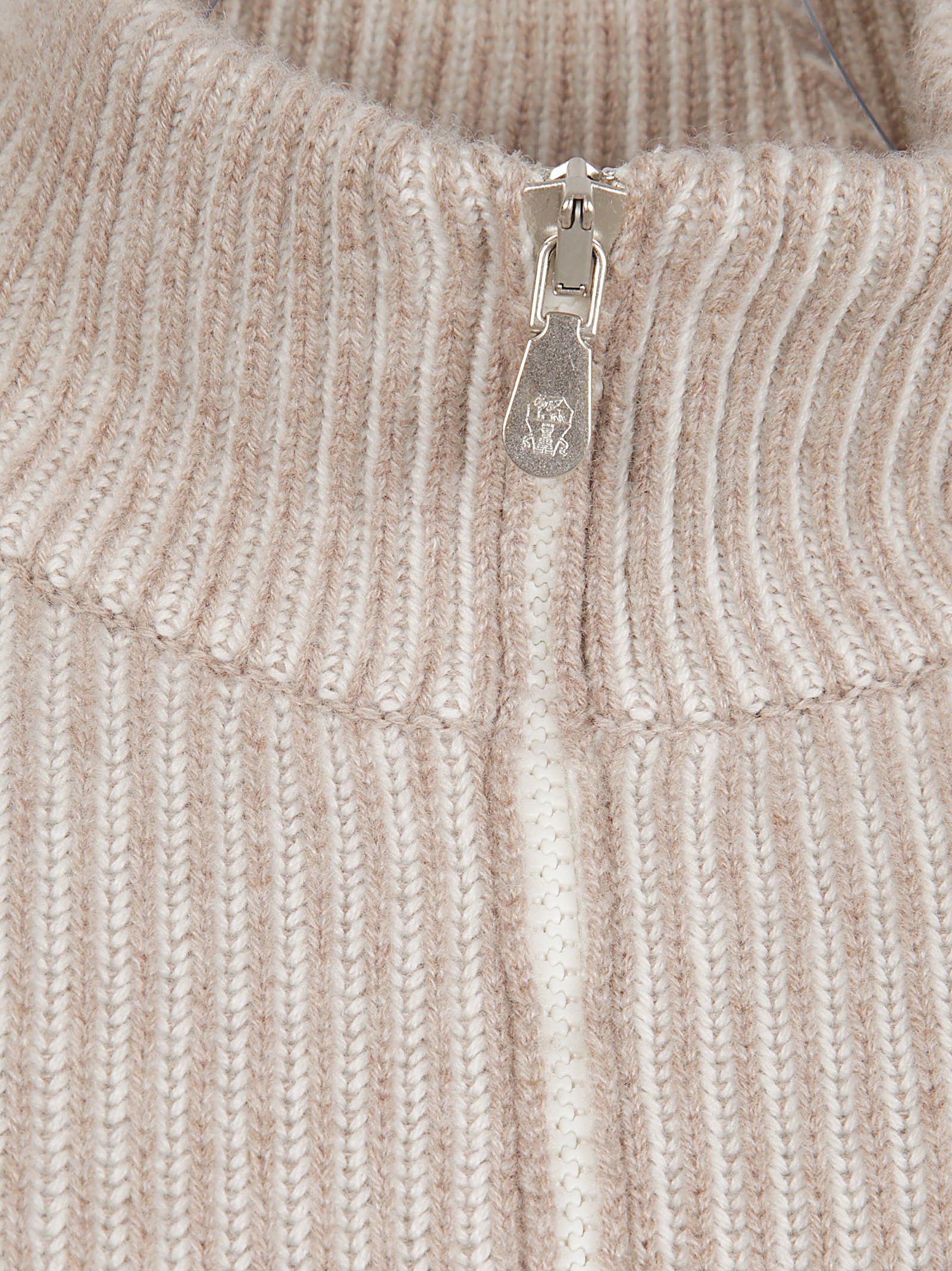 Ribbed Knit Cashmere Sweater With Stand-Up Collar