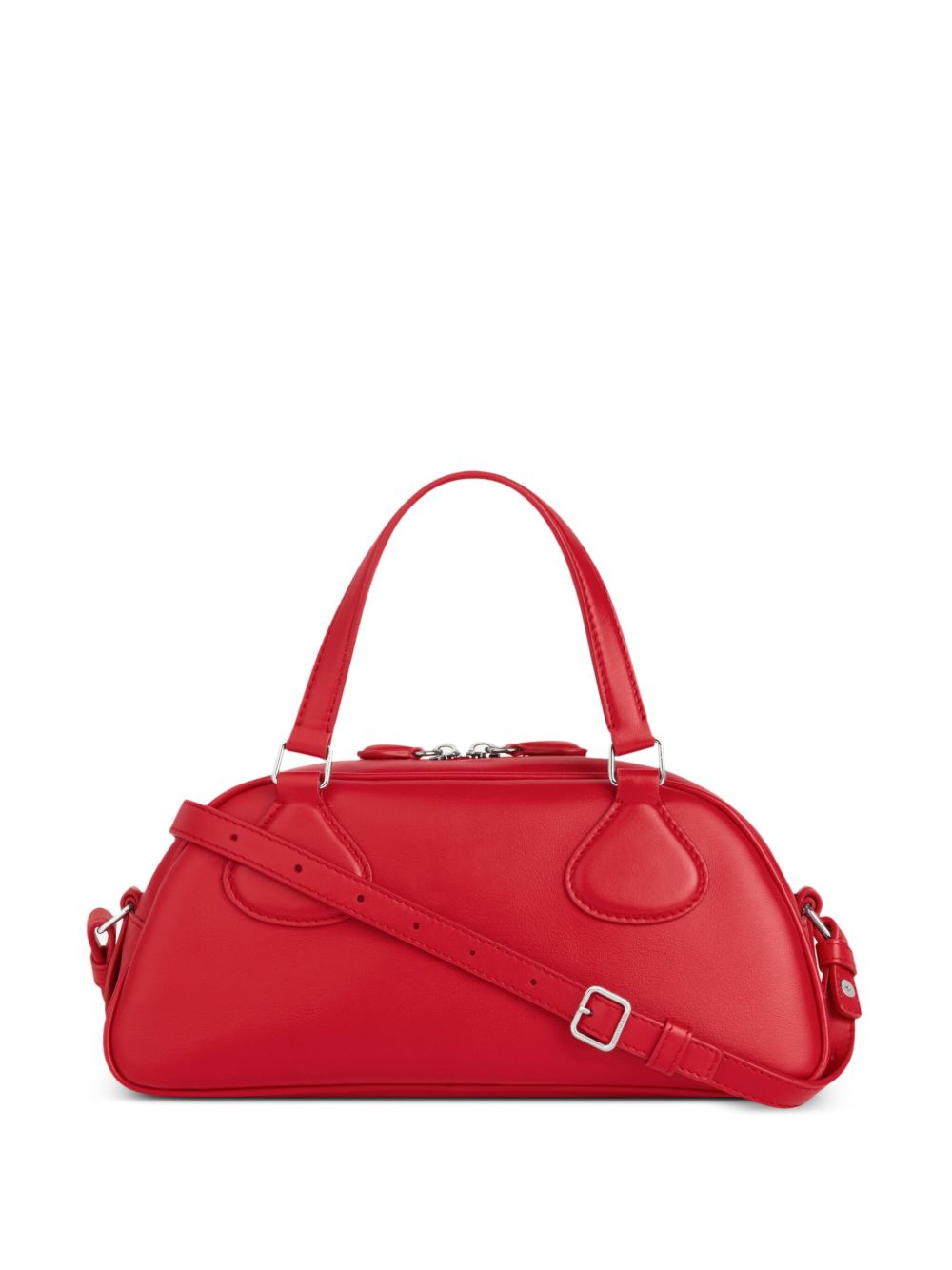 Elongated Red Leather Bag With Silver-Tone Hardware