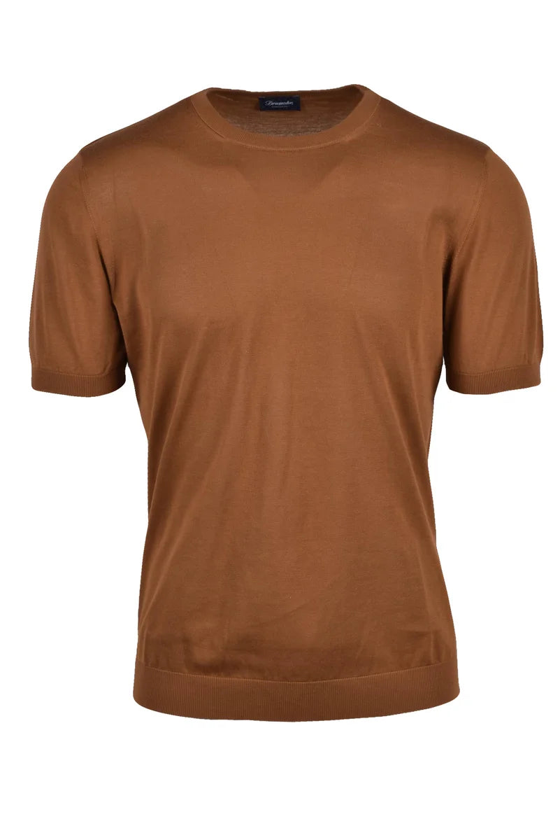 Cotton Crew Neck Top - Brown