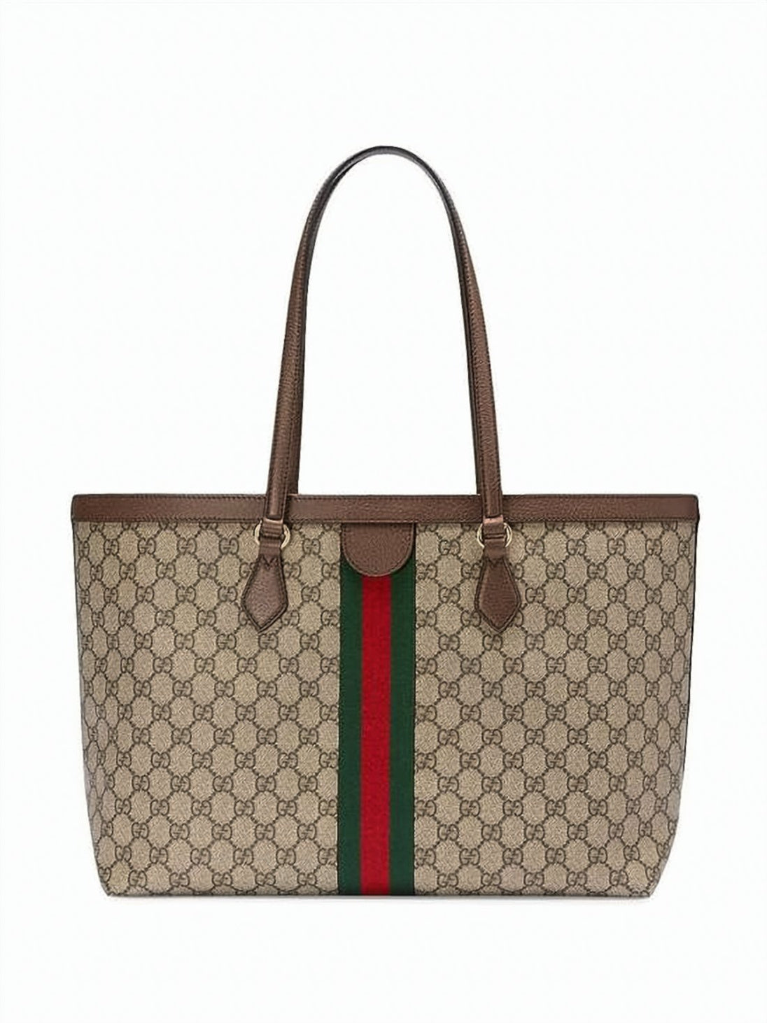 Medium Monogram Canvas Tote with Leather Trim and Double G Logo