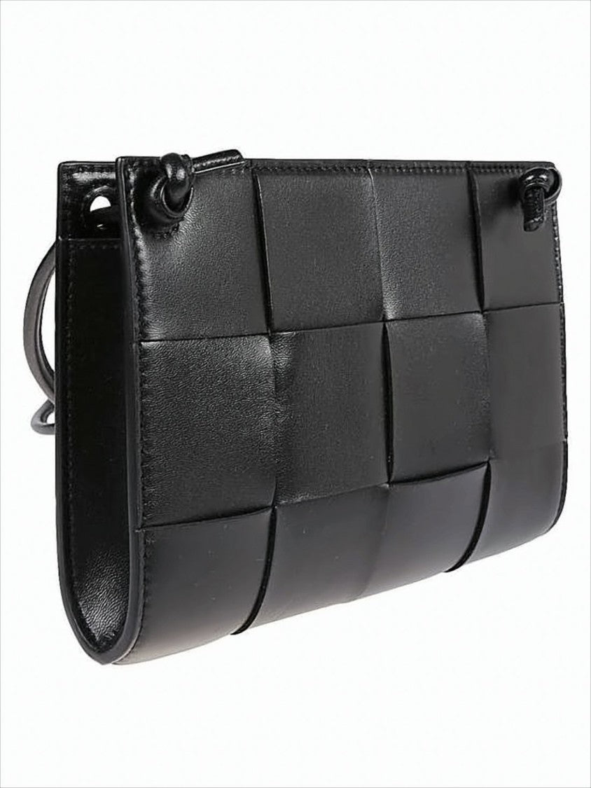 Padded Woven Leather Black Crossbody Bag