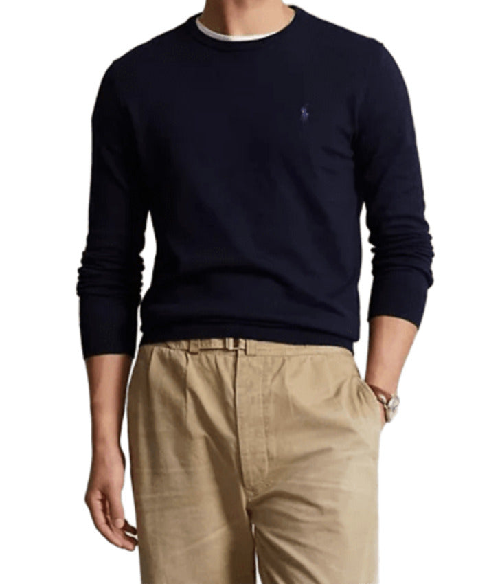 Men's Round Neck Blue Cotton Sweatshirt