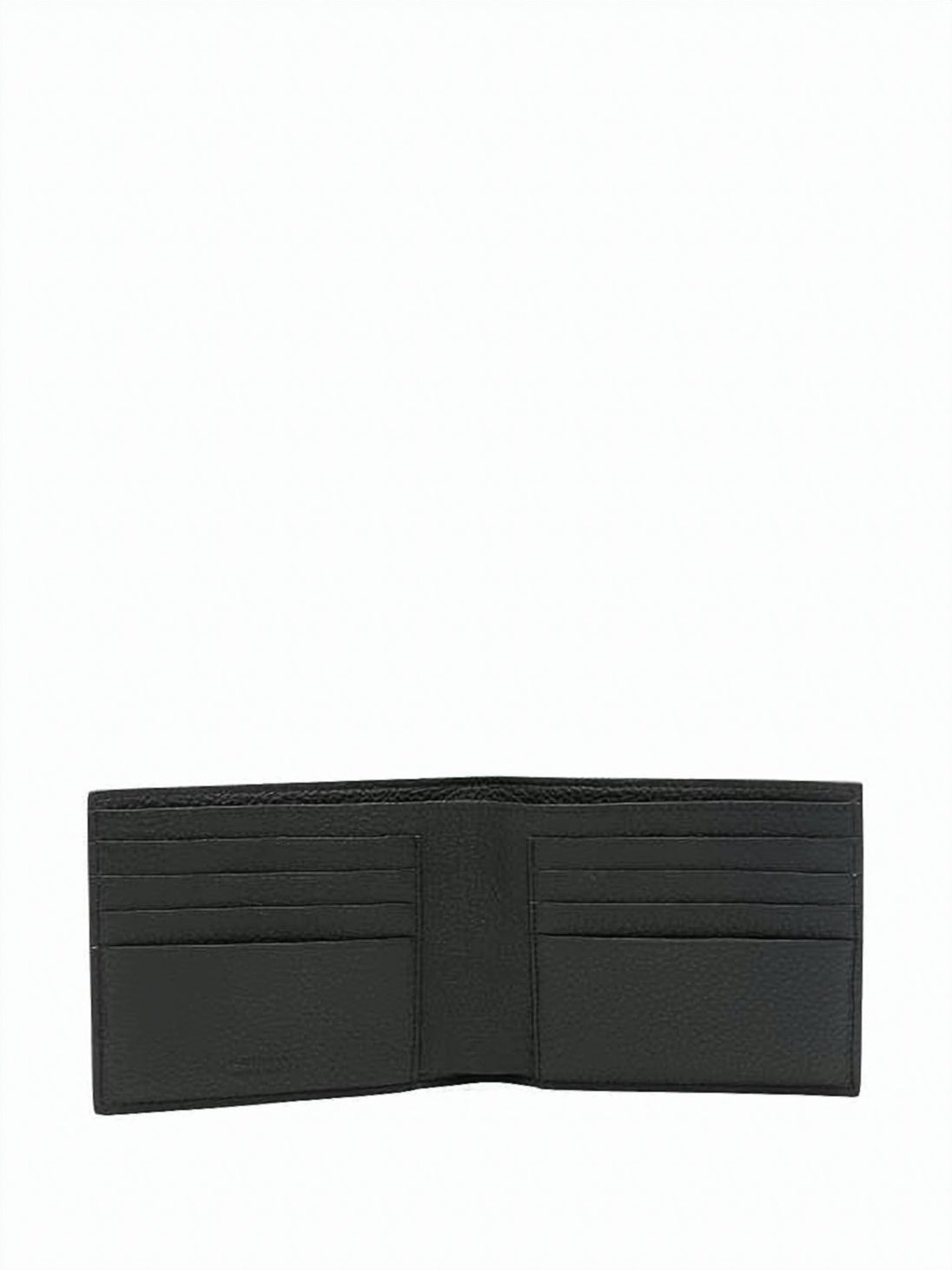 Bifold Wallet In Textured Calf Leather And Fabric