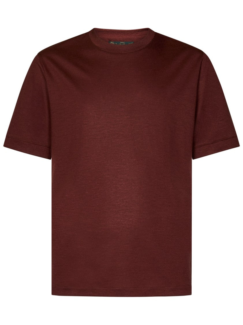 Bordeaux Cashmere T-Shirt With Classic Crew Neckline