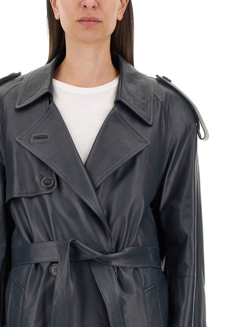 Double-Breasted Ovine Leather Trench Coat