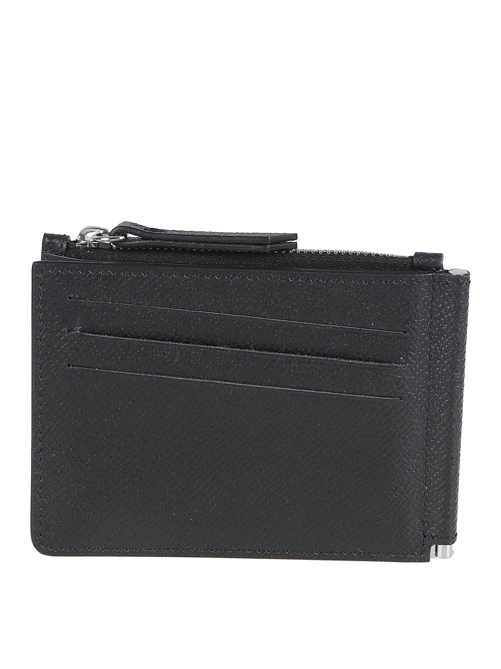Bifold Money Clip Wallet in Textured Black Leather