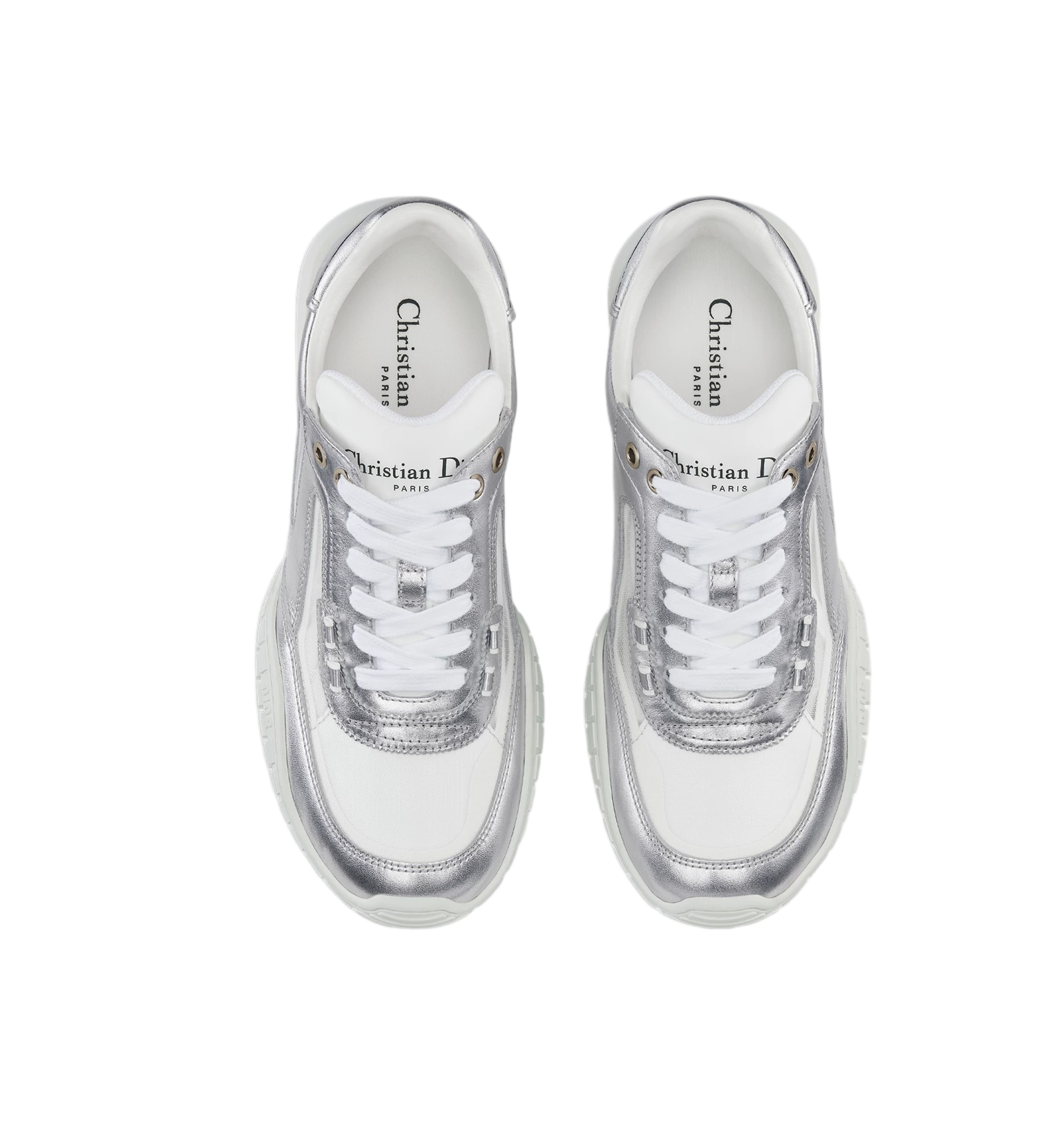 Metallic Silver White Mesh Sneakers