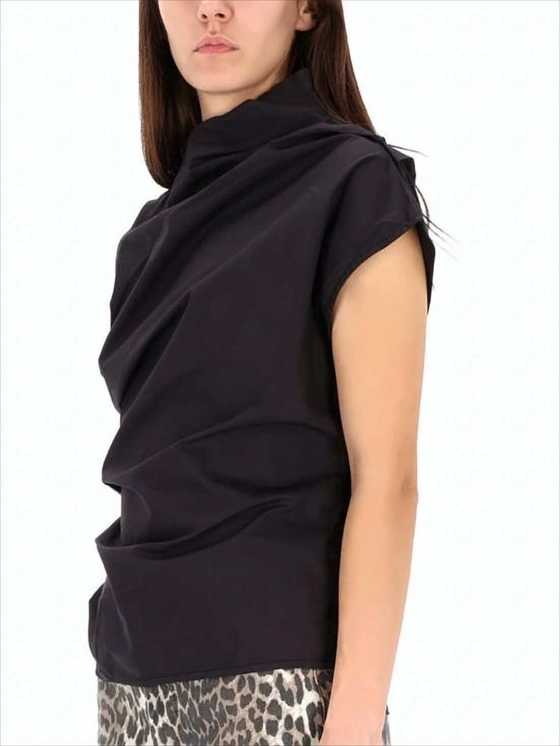 Draped Neckline Black Sleeveless Top