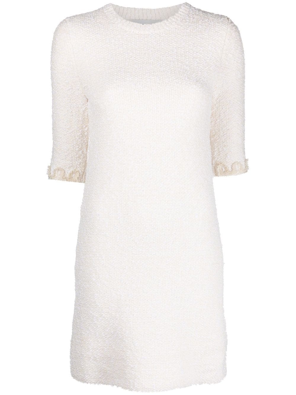 Floral-Embroidered Knitted Tweed Dress