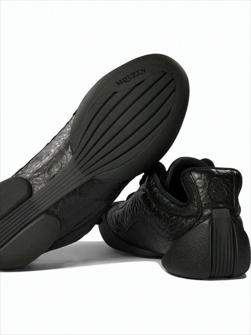 Textured Lambskin Leather Sneakers with Rounded Toe