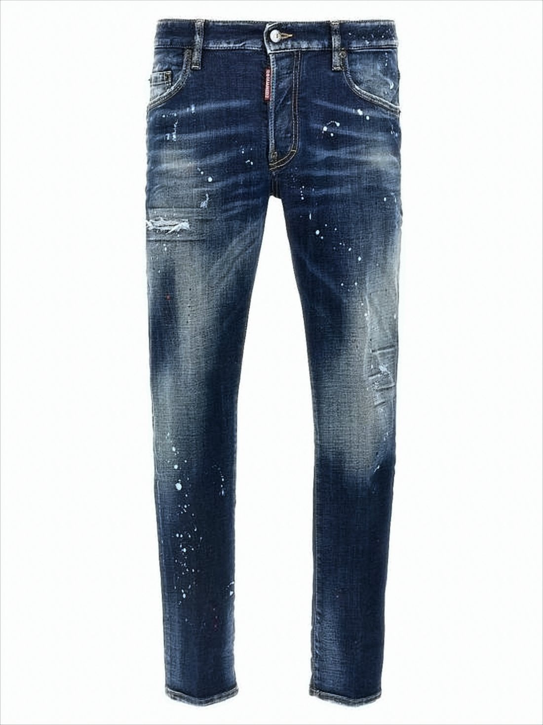 Distressed Dark Blue Slim-Fit Denim Pants