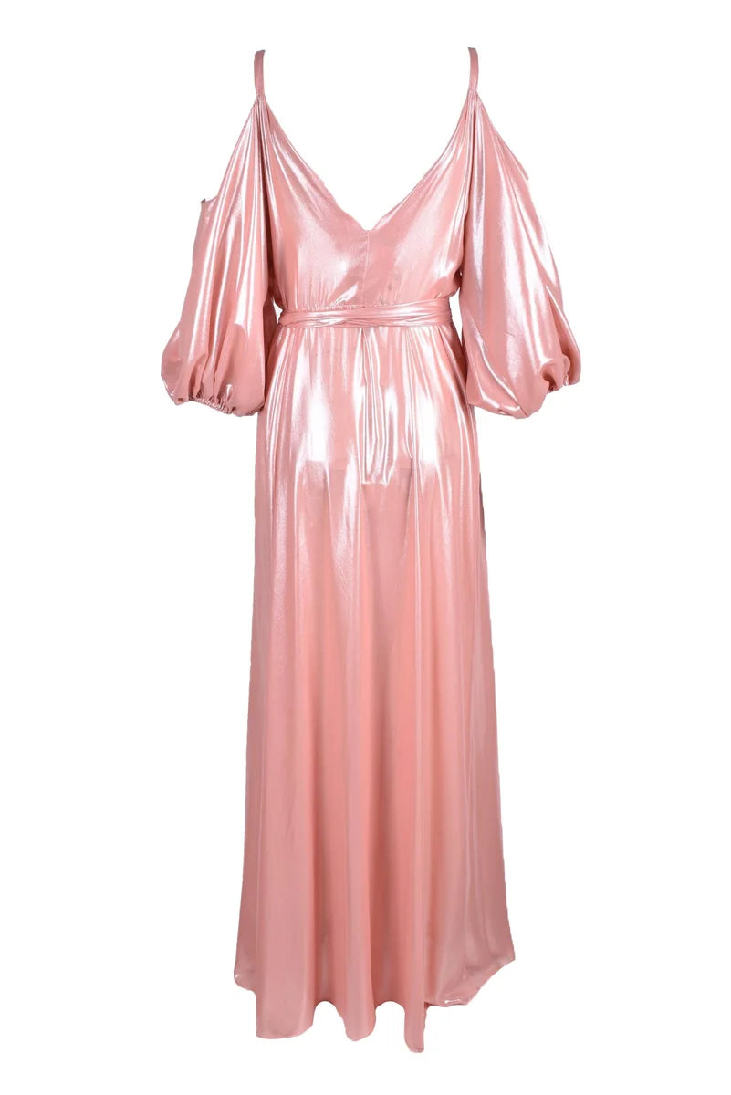 Maxi Dress with Puff Sleeves - Old Rose