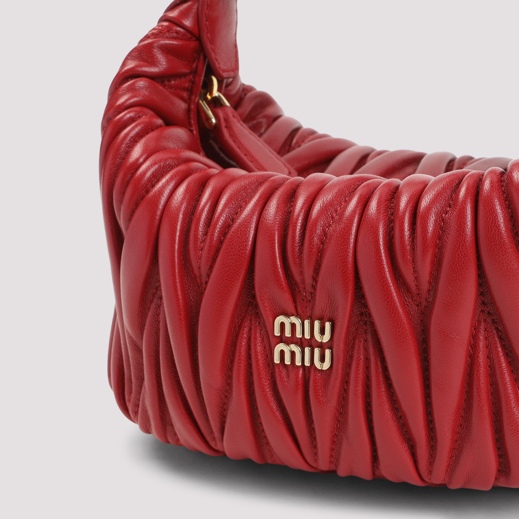 Compact Ruched Red Leather Clutch Bag