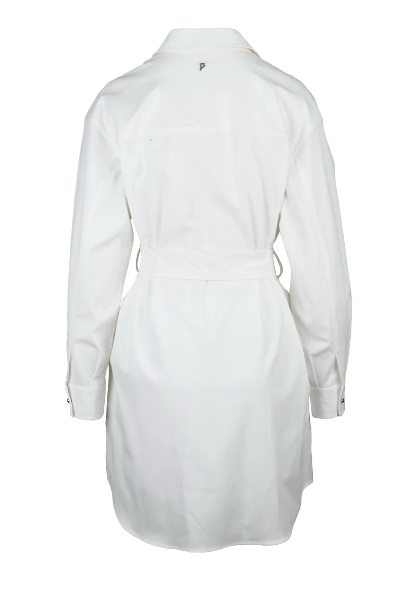 Shirt Dress Buttons Pockets - White