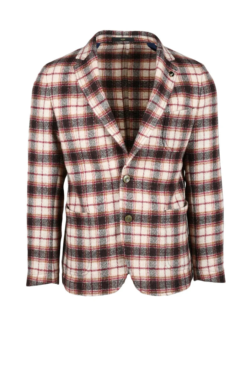 Virgin Wool Jacket - Beige/Bordeaux