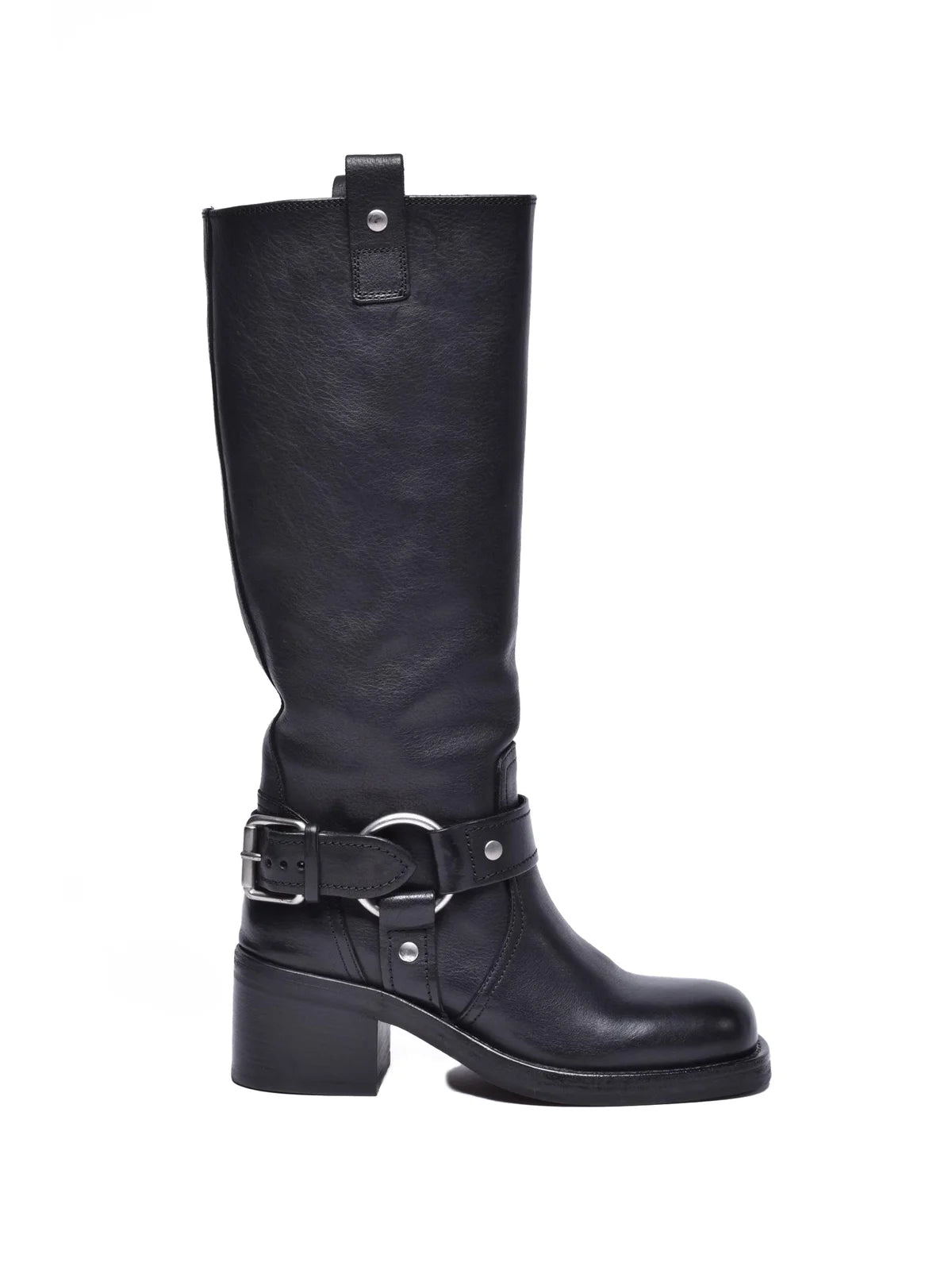 Black Leather Rubber Women's Biker Boots
