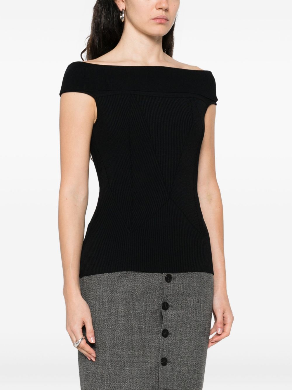 Fitted Off-Shoulder Ribbed Texture Top