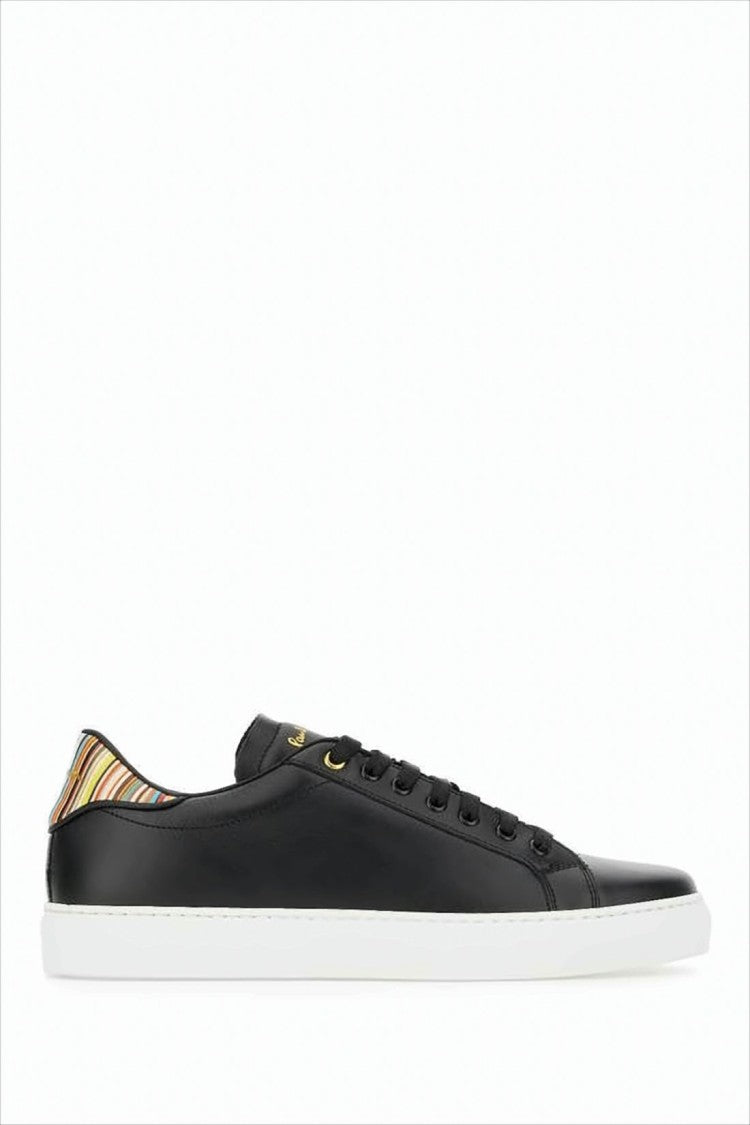 Smooth Leather Low-Top Sneakers with Multicolored Striped Detail