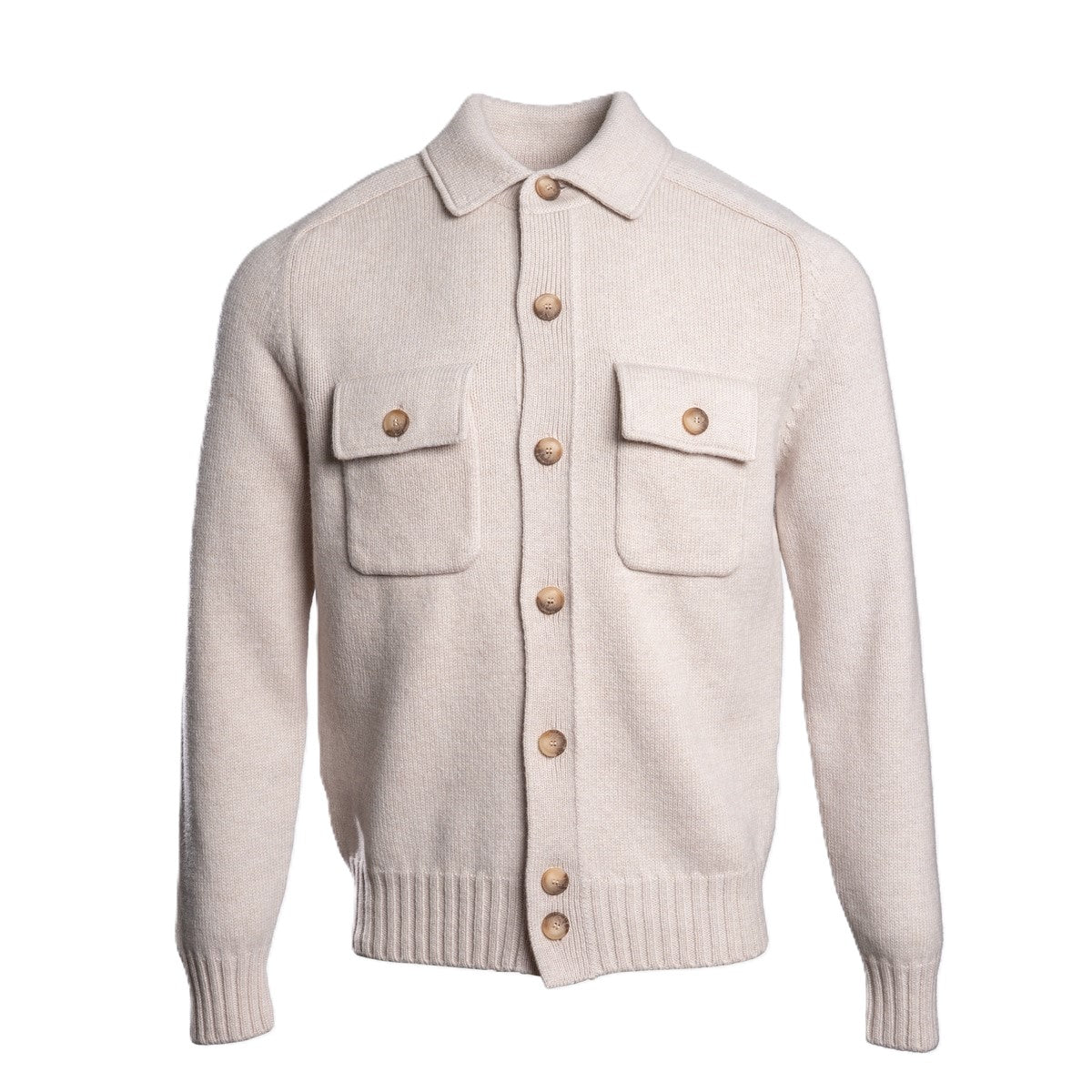 Beige Knit Jacket With Classic Collar