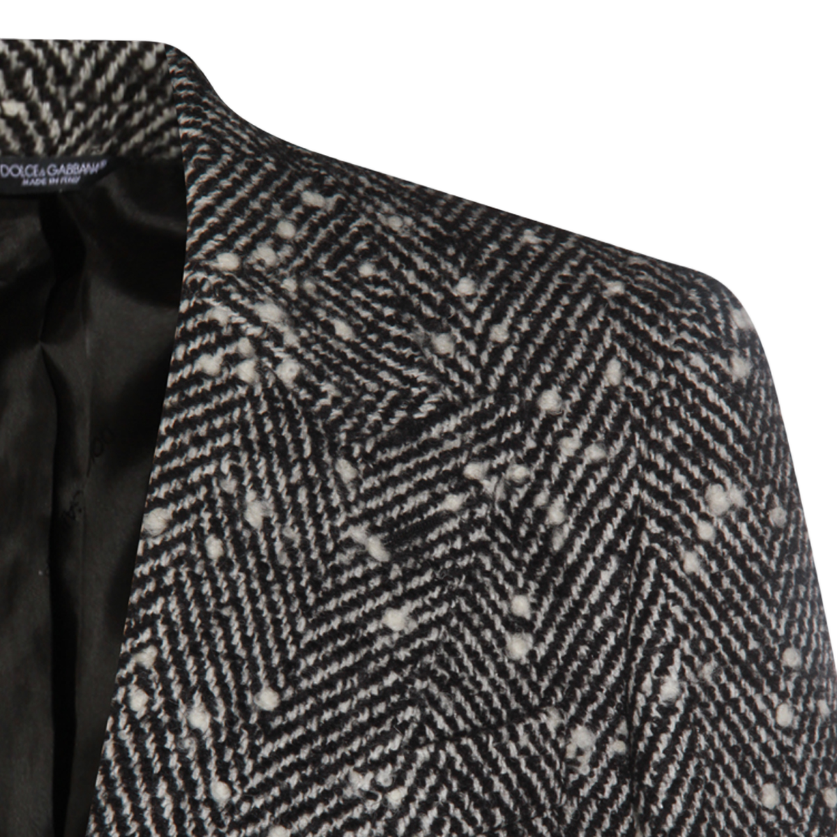 Textured Herringbone Long Coat with Notched Lapel