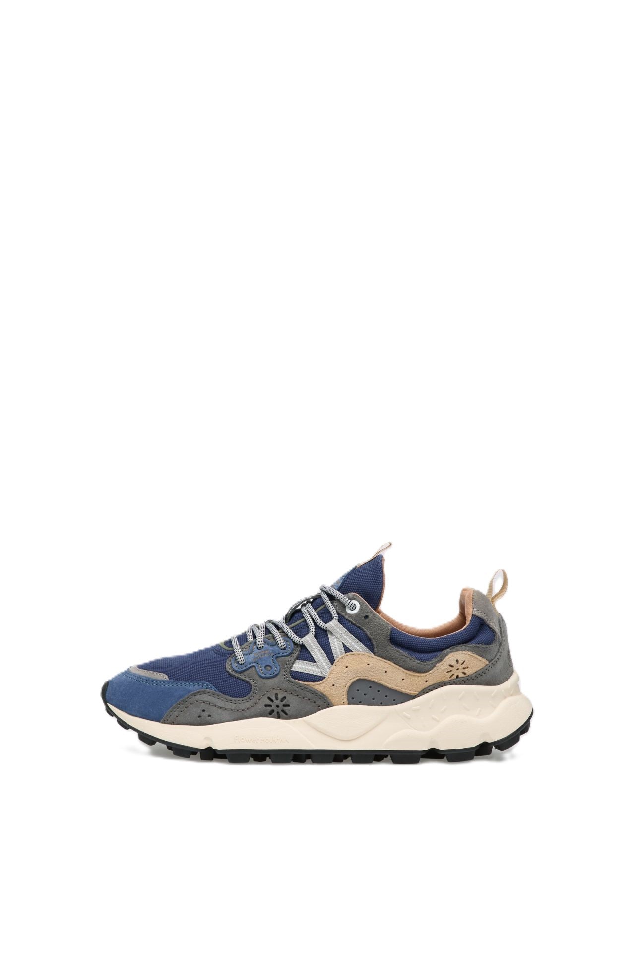 Layered Suede and Mesh Sneakers with Floral Cutouts