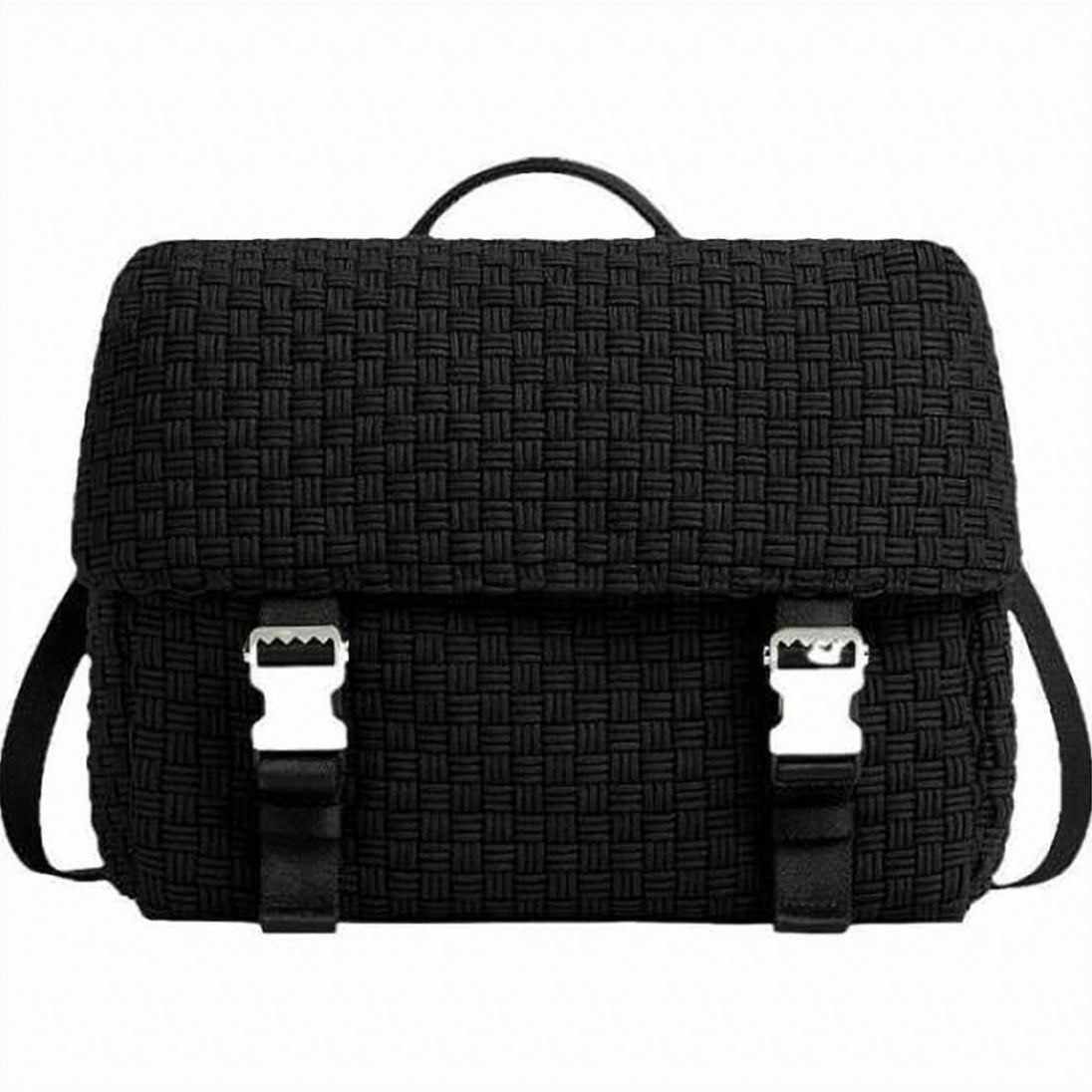 Woven Texture Tote Bag with Flap Closure and Buckle Straps