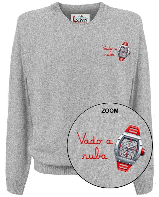 Grey Crewneck Sweater with Thematic Print