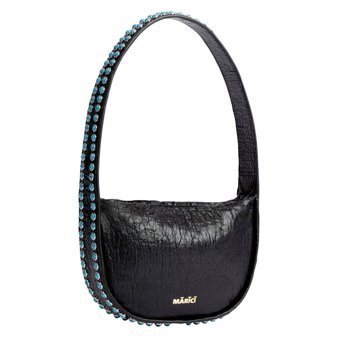 Structured Black Shoulder Bag With Brass-Studded