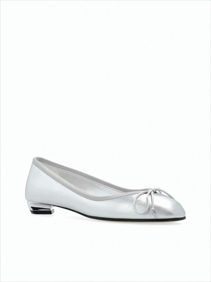 Metallic Finish Flat Shoes with Bow Detail