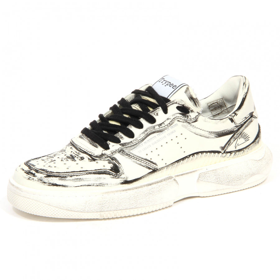 Artistic Leather Sneakers with Brushstroke Detailing