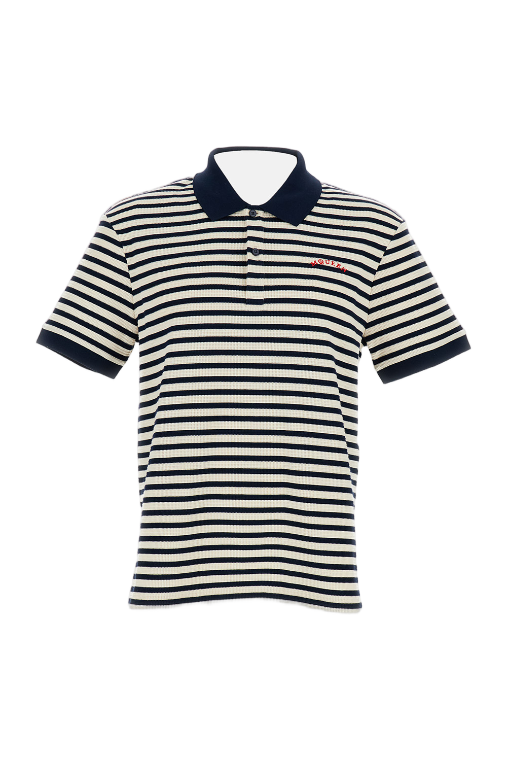 Breton-Stripe Polo Shirt with Contrasting Collar