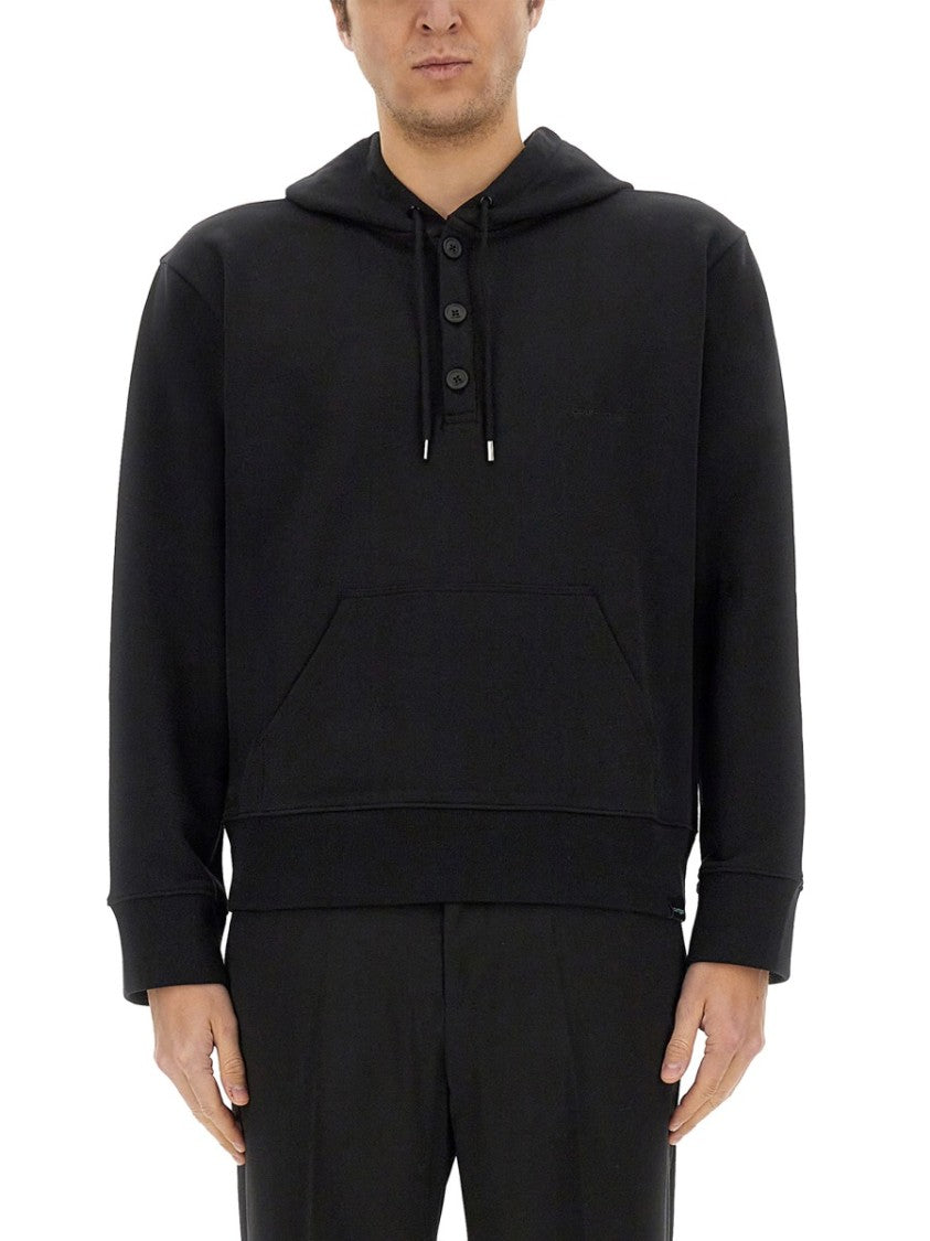 Relaxed Black Hoodie With Drawstring Hood
