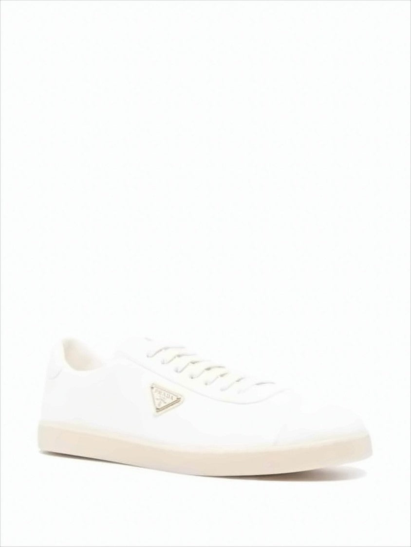 Low-Top Leather Sneakers With Triangular Logo Accents