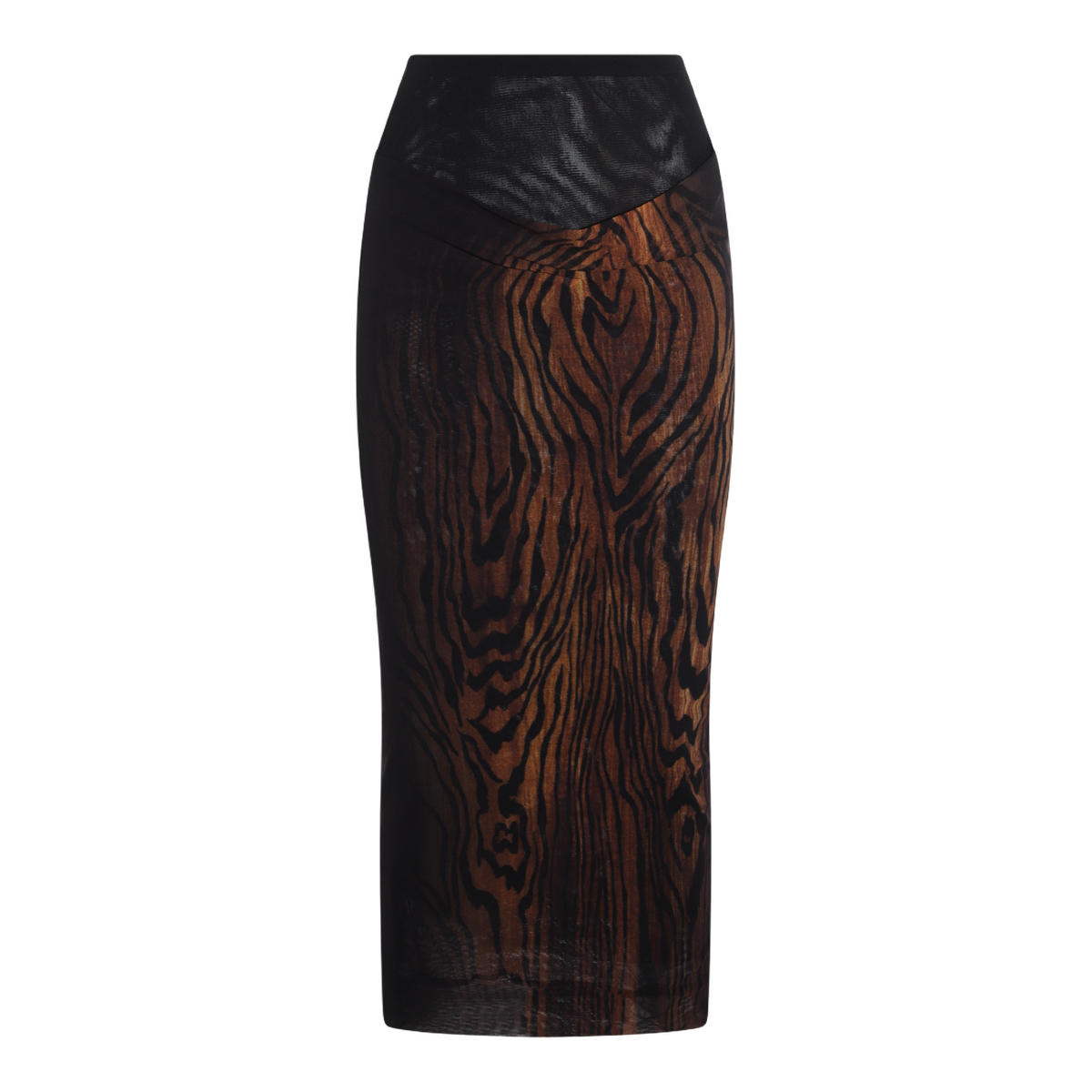 High-Waisted Midi Skirt with Wood Grain Pattern