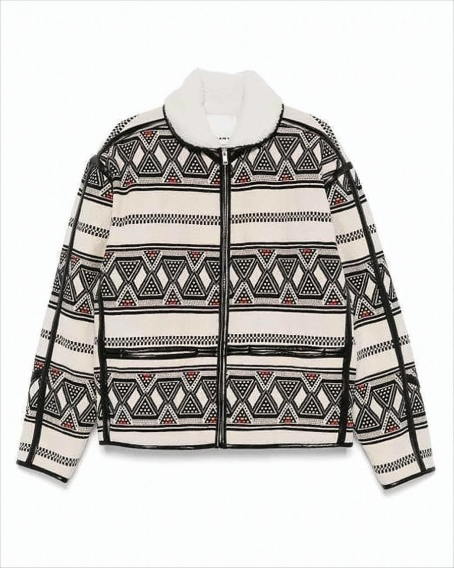 Geometric Pattern Zip-Up Jacket
