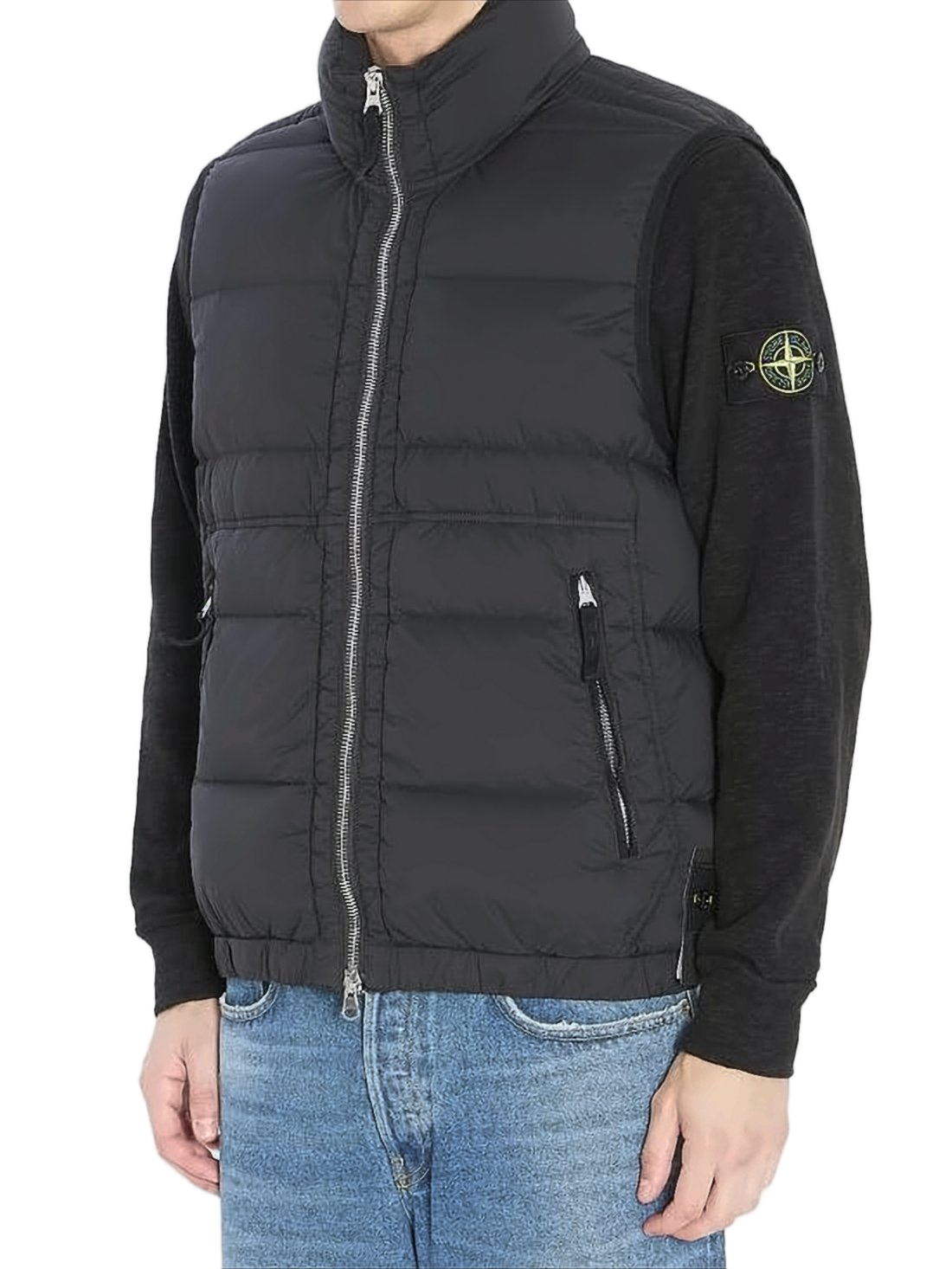 High-Collar Black Padded Vest with Zippered Pockets