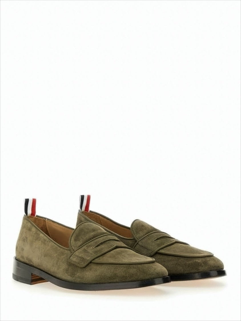 Suede Loafers with Rounded Toe and Tricolor Detail