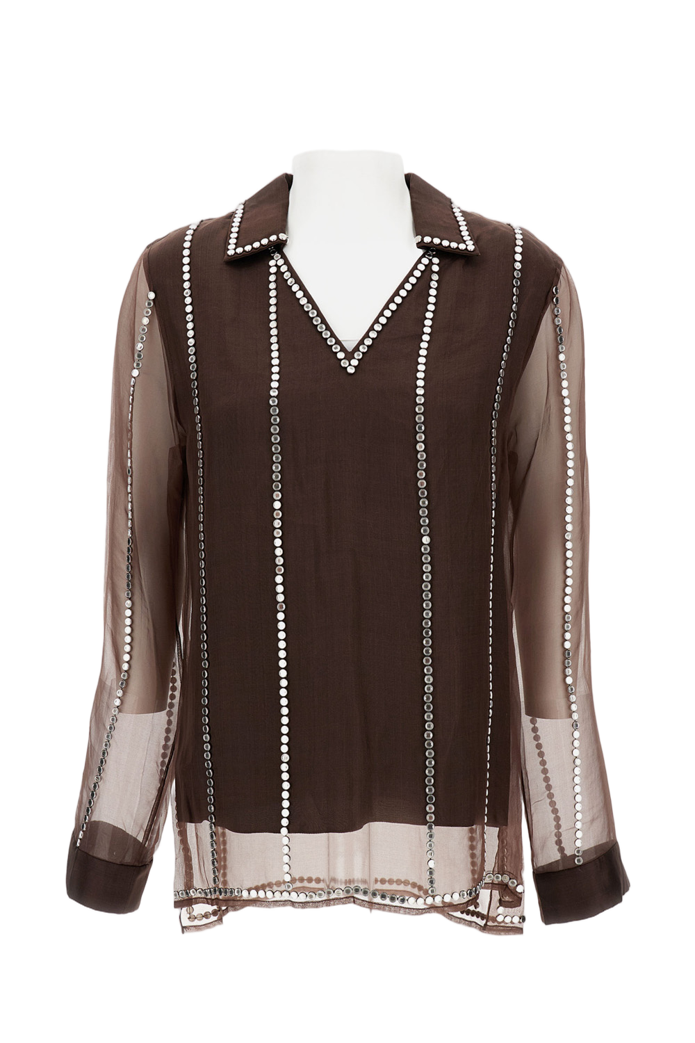 V-Neck Silk Organza Shirt