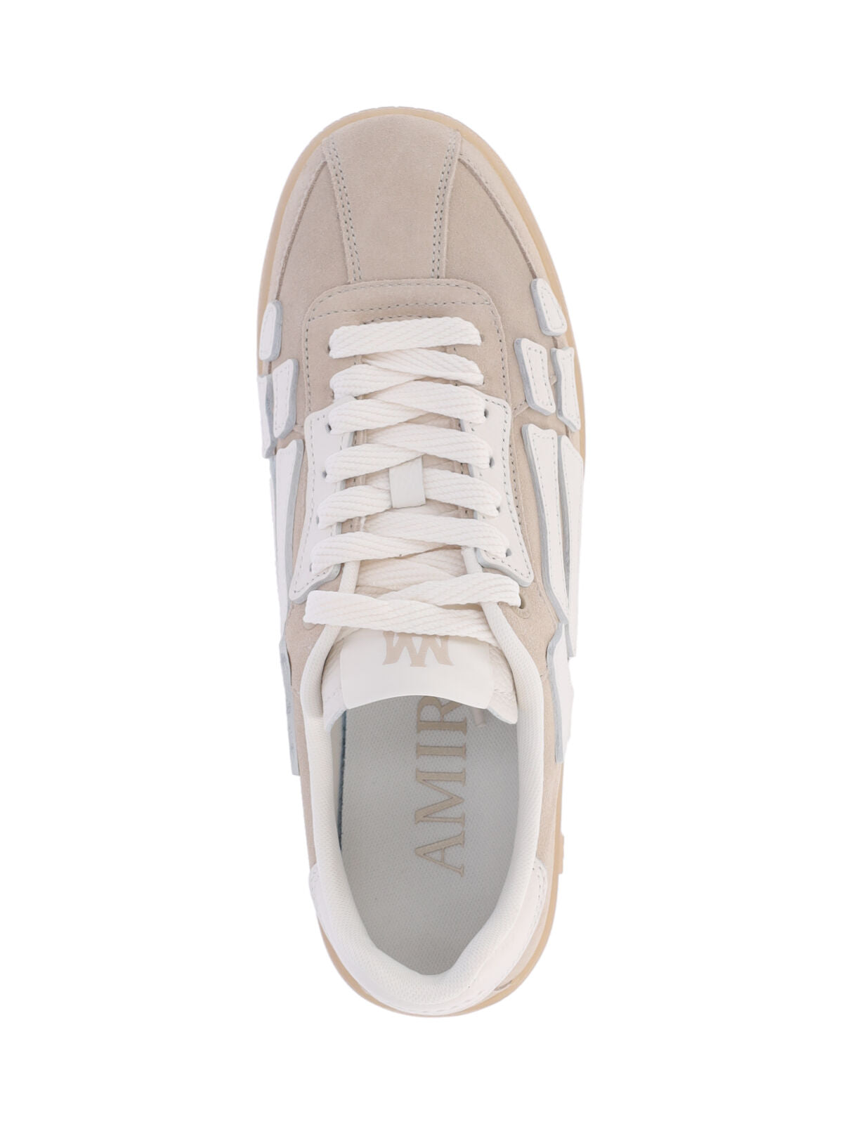 Beige Suede Skeletal Pattern Low-Top Sneakers