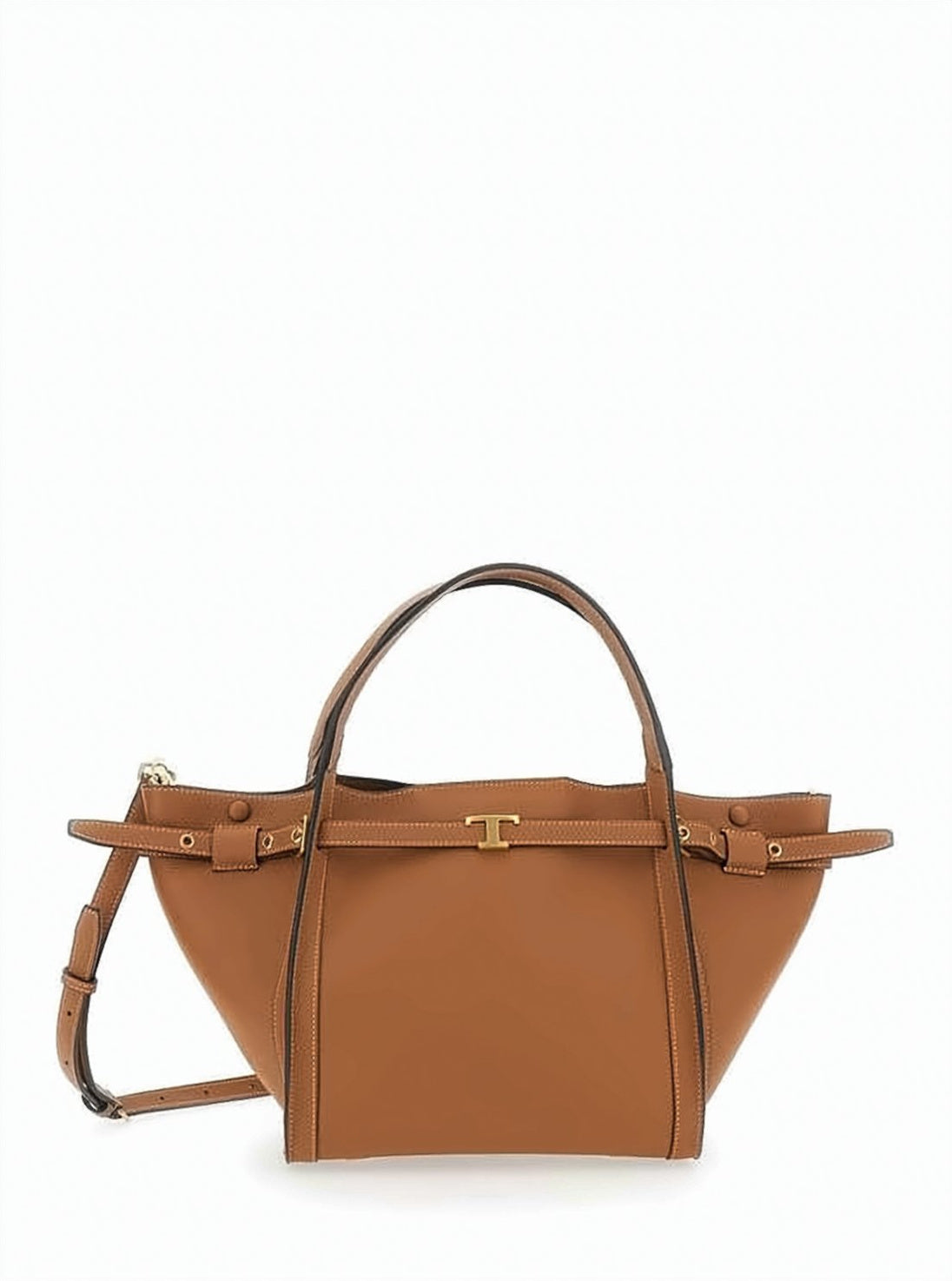 Trapezoidal Calf Leather Tote Bag with Gold-tone Hardware