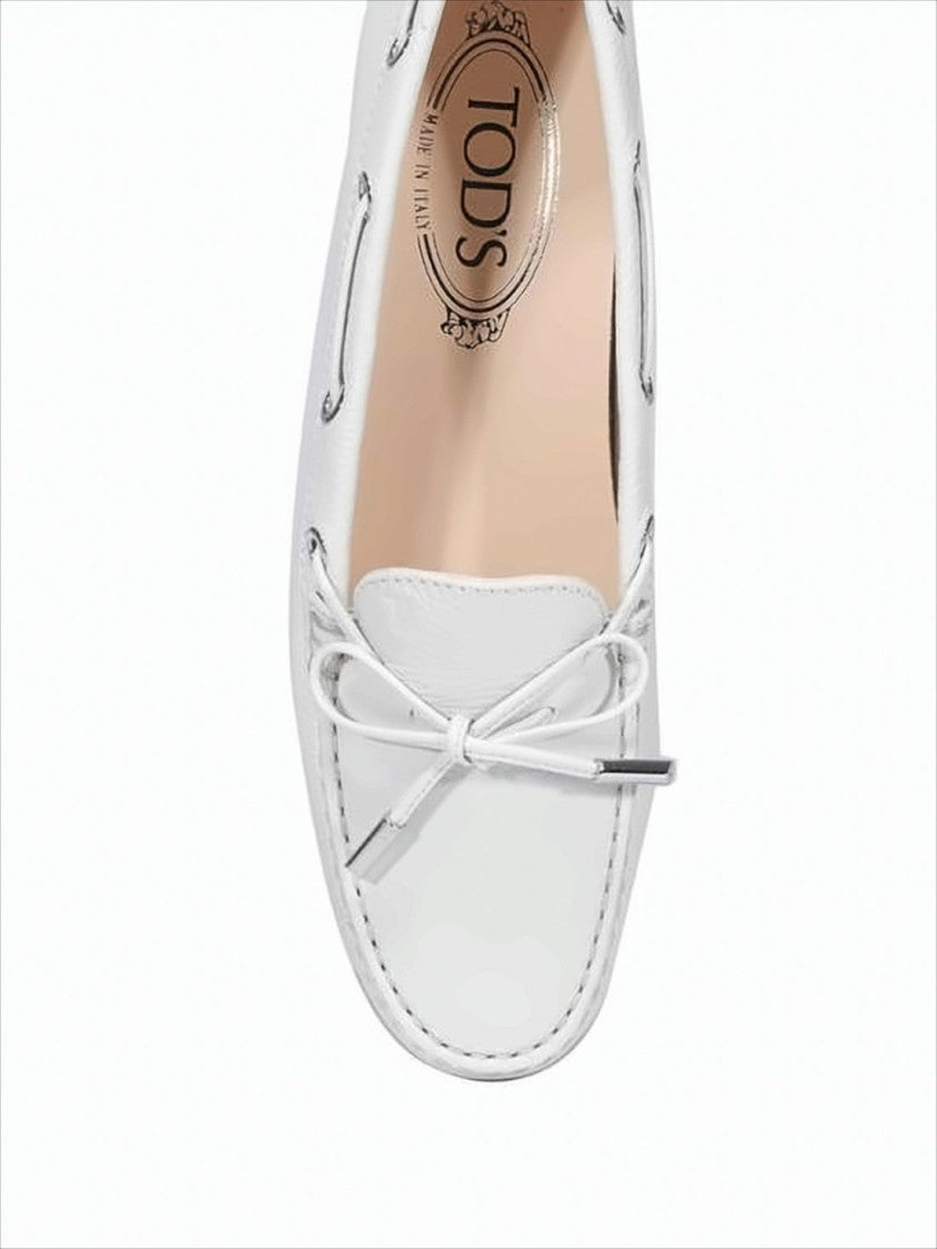 White Leather Loafer with Bow Detail