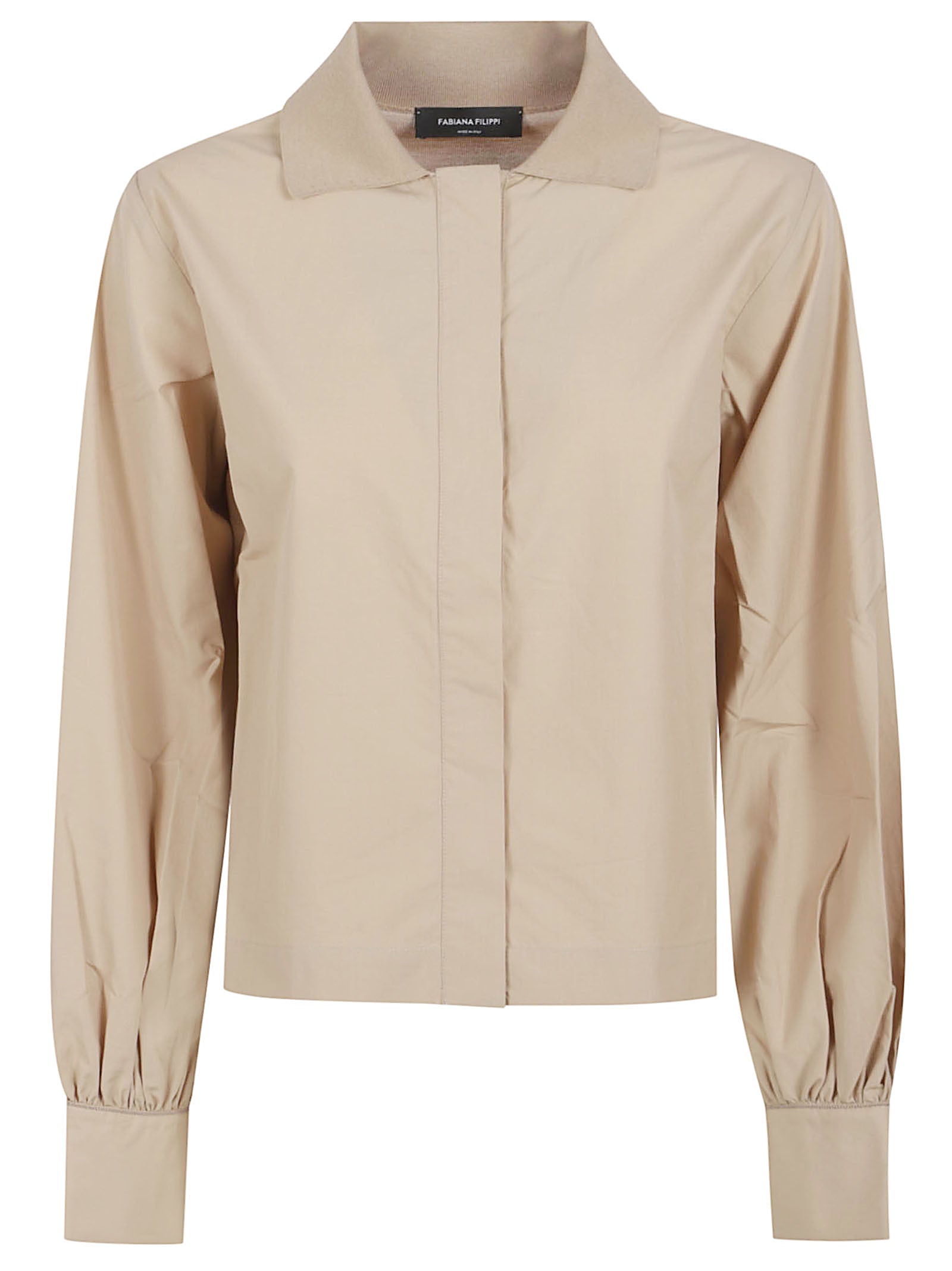 Cropped Shirt with Concealed Placket and Puff Sleeves