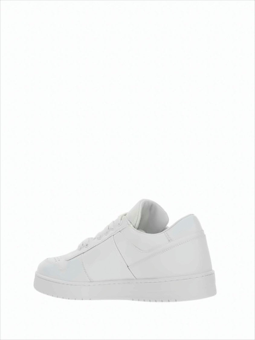 Minimalist White Low-Top Sneakers with Triangular Logo Plaque