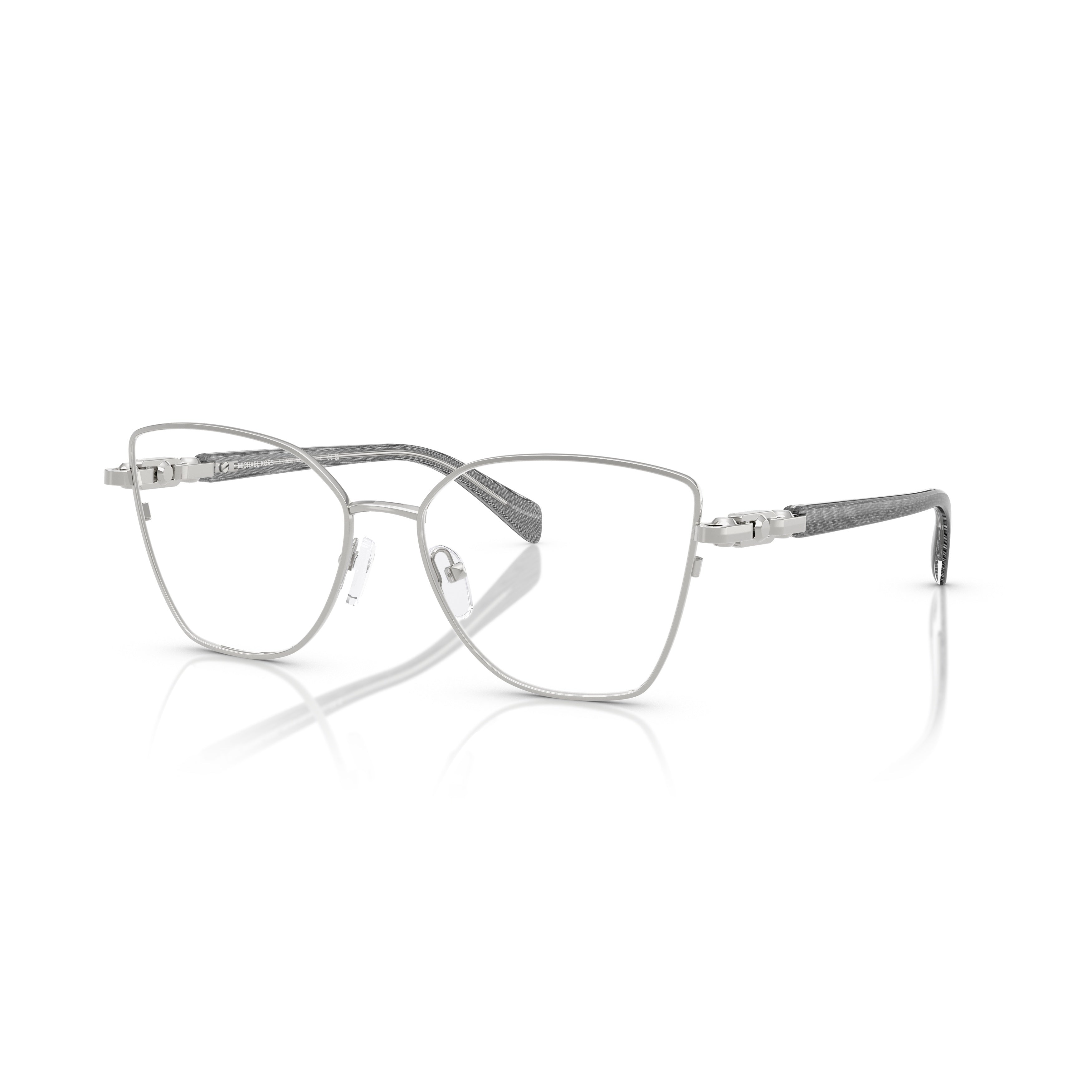 0mk3090 Thin Silver Metal Cat-Eye Eyeglasses with Textured Temple Arms
