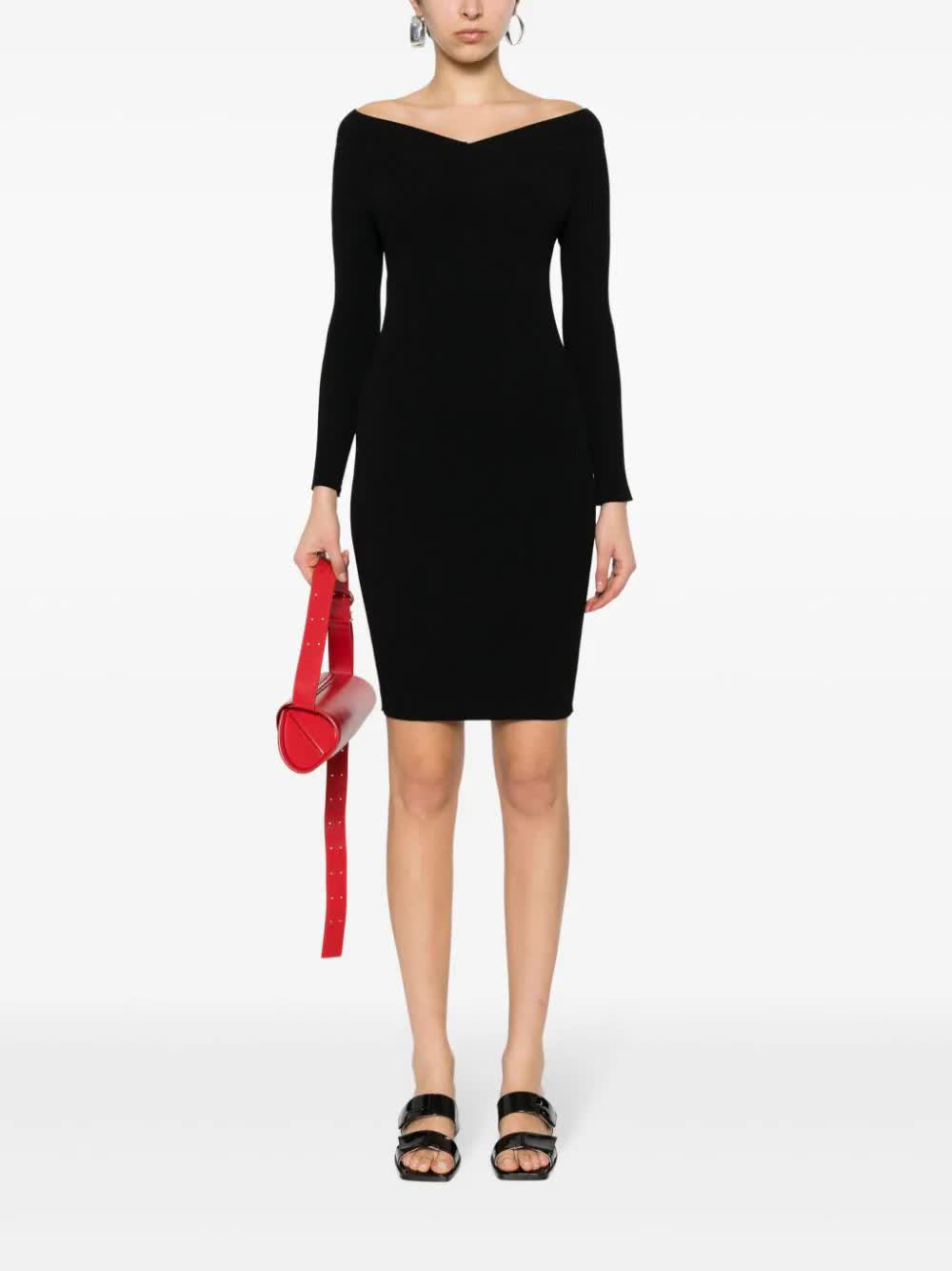 Black Abito Fitted Ribbed Viscose Dress