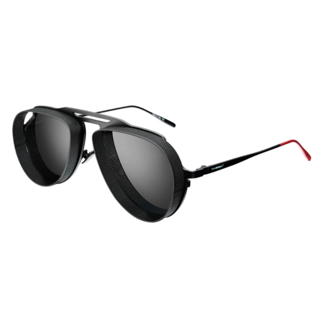 Tom T-1 Aviator-Style Black Sunglasses with Textured Side Shields