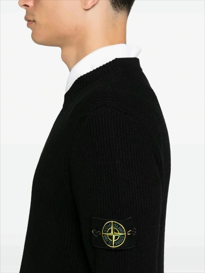 Crew Neck Wool Sweater with Compass Logo Patch