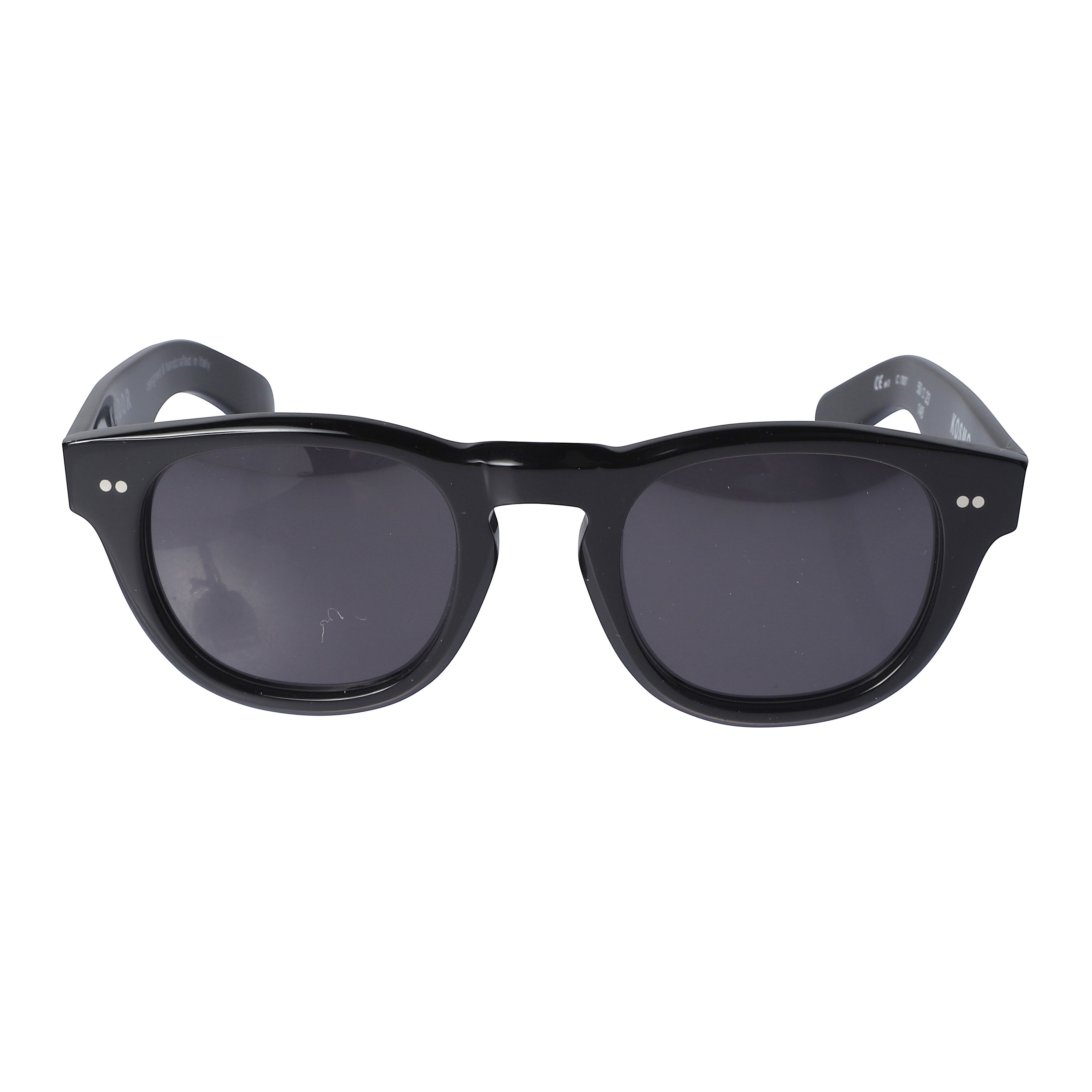Kosmo/N Glossy Black Rounded Sunglasses with Silver Dot Accents