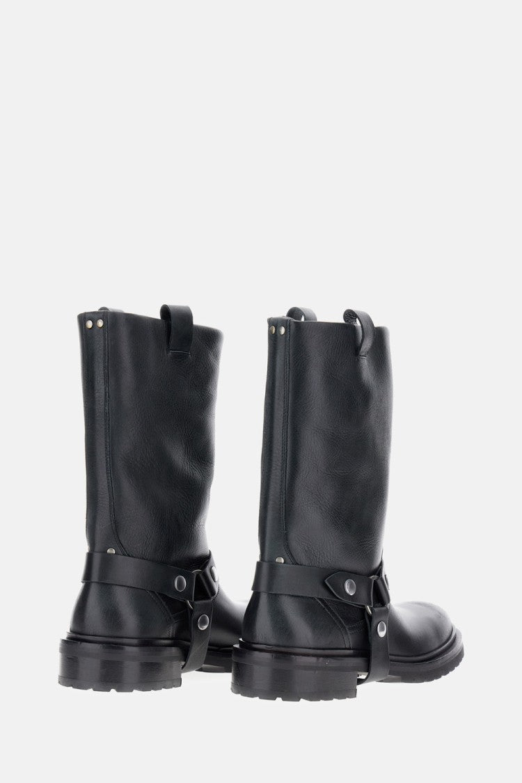 Distressed Black Leather Kurt Boots With Silver Accents